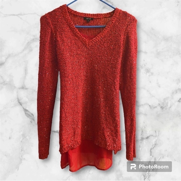 Apt 9 Red Sweater With Silver Sequins - Picture 1 of 8